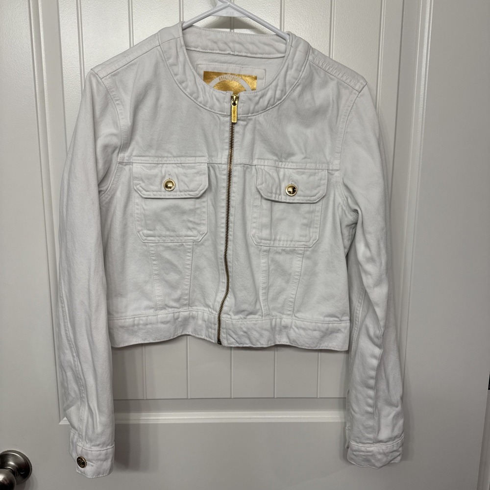 MICHAEL KORS WOMEN'S LONG SLEEVE DENIM WHITE JEAN JACKET SIZE M